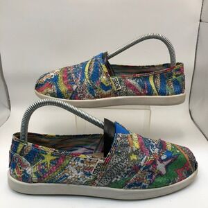 Skechers Bobs Pop Art Graffiti Sequin Slip On Flats Multi Color Womens 8M